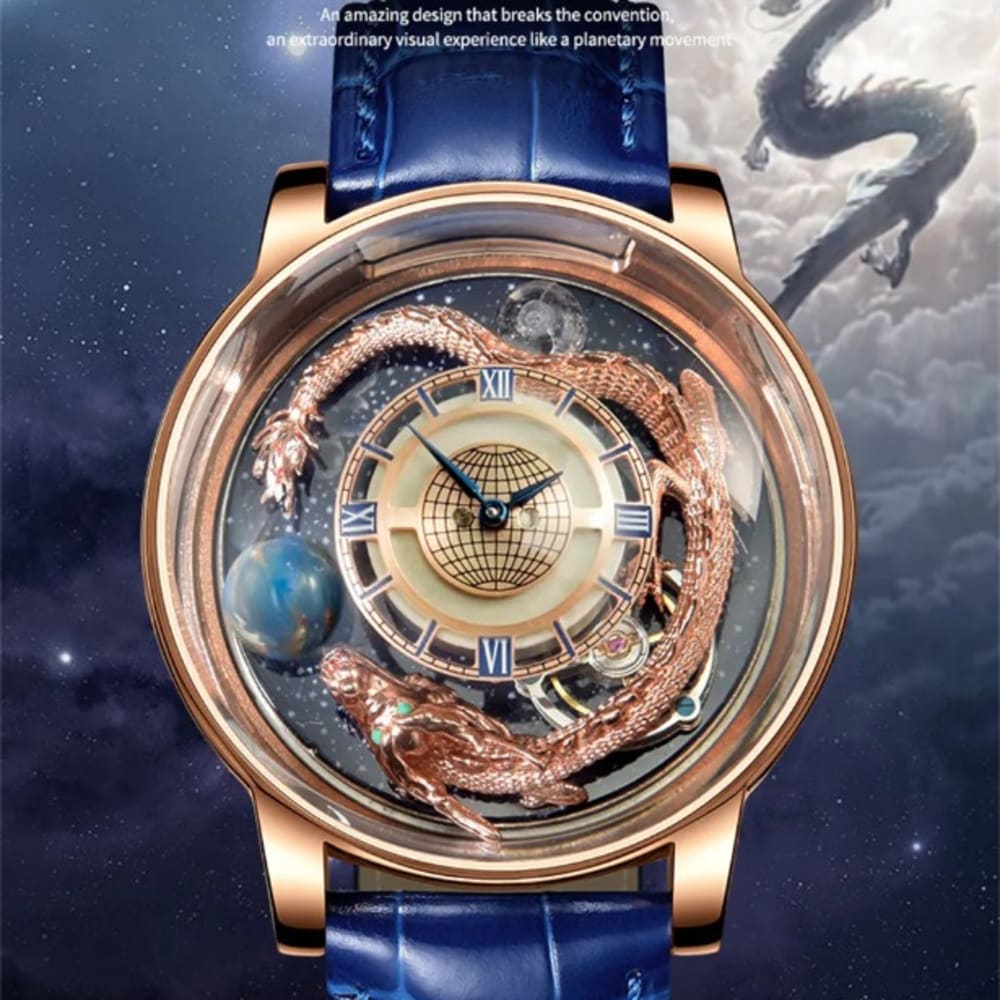 PINDU New Celestial Tourbillon Man Watch: Blue Rose Gold Jacob Co Leather Watch